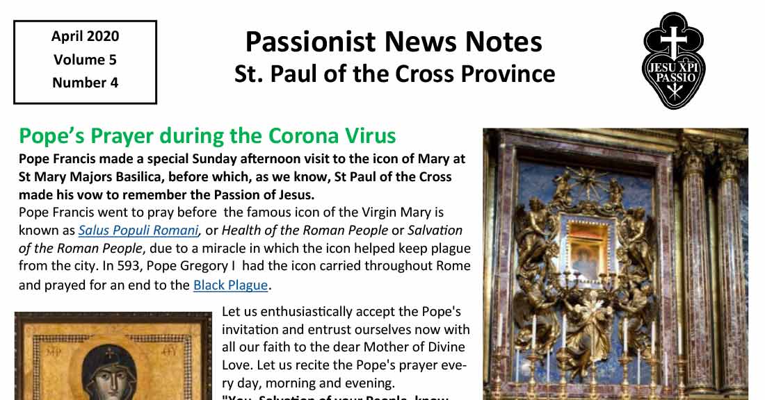Passionist News Notes April 2020 Passiochristi Passionist News Notes April 2020 Passiochristi