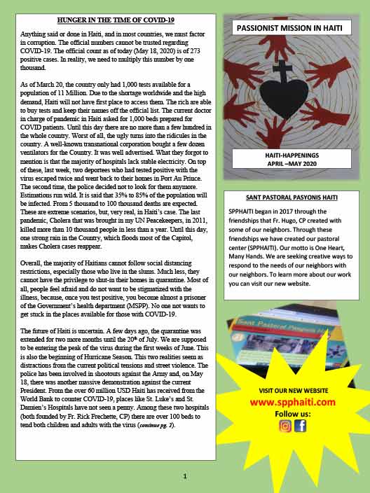 Haiti Happenings April May 2020 Passiochristi Haiti Happenings April May 2020 Passiochristi